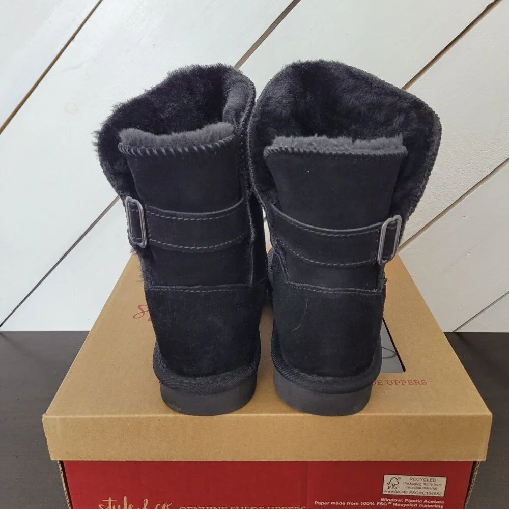 NEW Style & Co Teenyy Genuine Suede Winter Boots  Faux Fur Lining Black Size 7M